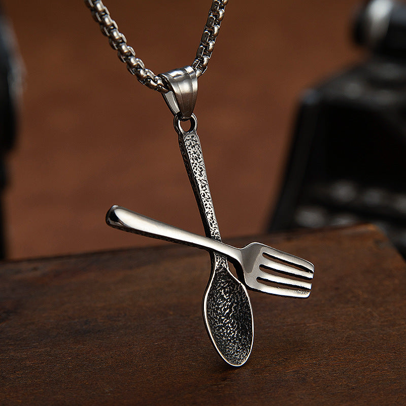 Planderful Titanium Spoon Fork Pendant For Unisex Hipster Tableware Durable Statement Jewelry