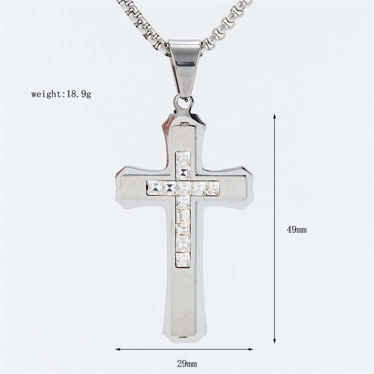 Planderful Double Layer Cross Pendant For Men Unisex Titanium Steel Punk Trend Protection Statement