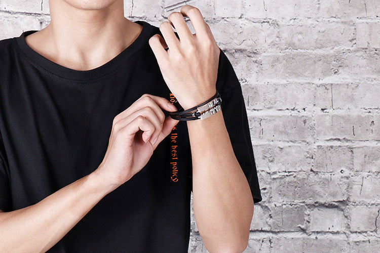 Planderful Durable Razor Blade Leather Rope Bracelet for Men