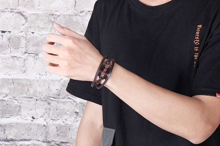 Planderful Durable Razor Blade Leather Rope Bracelet for Men