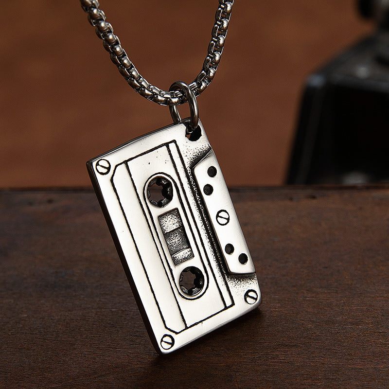 Planderful Vintage Cassette Tape Pendant Durable Titanium Steel Unisex Jewelry For Punk Rock Fans