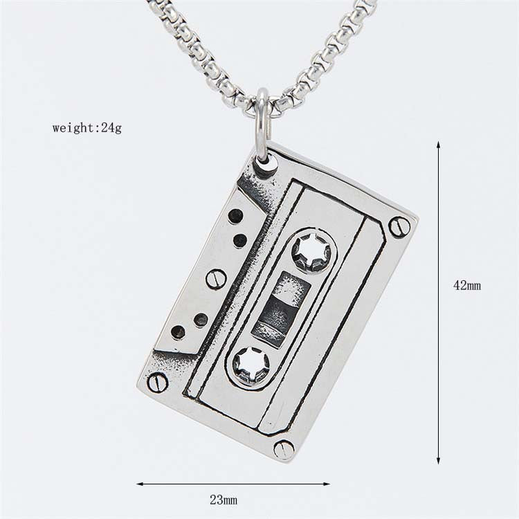 Planderful Vintage Cassette Tape Pendant Durable Titanium Steel Unisex Jewelry For Punk Rock Fans
