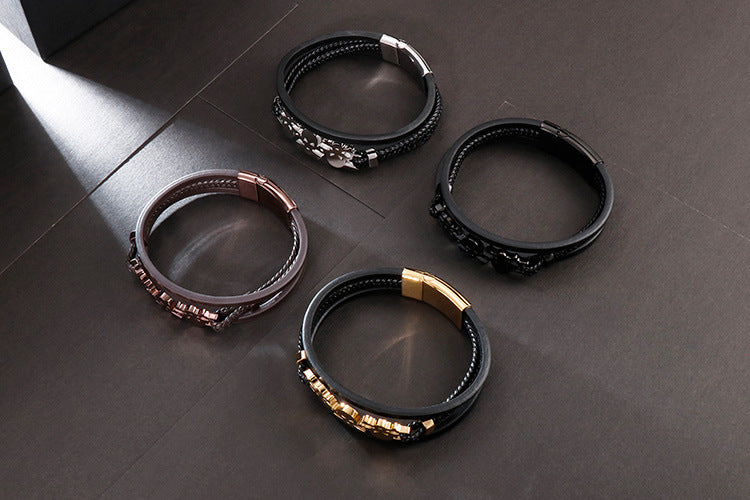 Planderful Everyday Genie Leather Skull Bracelet For Men