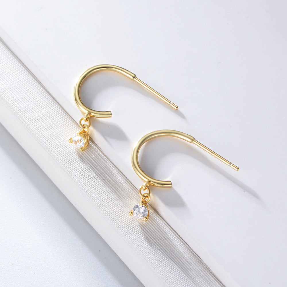 S925 Sterling Silver Zircon Stud Earrings Single Zircon Earrings