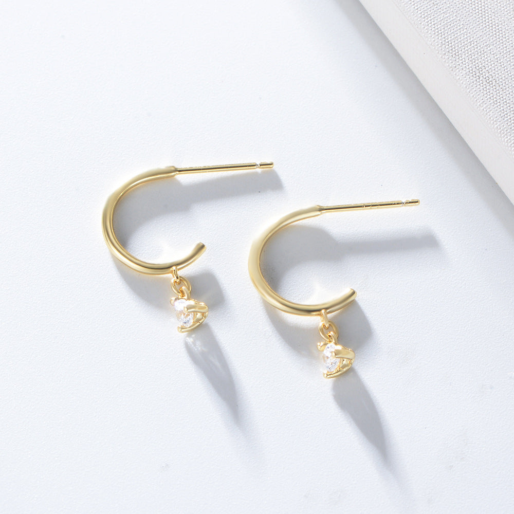S925 Sterling Silver Zircon Stud Earrings Single Zircon Earrings