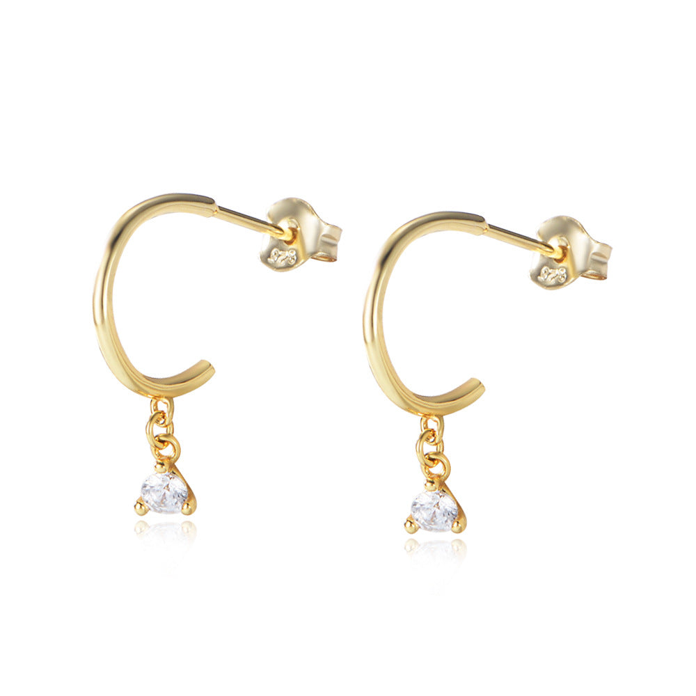 S925 Sterling Silver Zircon Stud Earrings Single Zircon Earrings