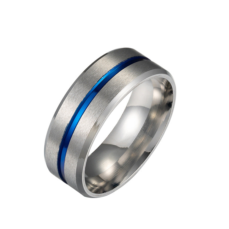 Blue Matte Center Stainless Steel Men's Ring Wholesale Option