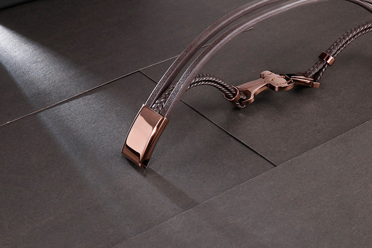 Planderful Mens Skull Bracelet Stainless Steel Leather Rope