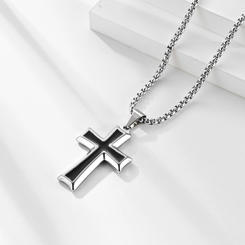 European and American Simple Wind Dripping Oil Cross Men's Stainless Steel Necklace Pendant