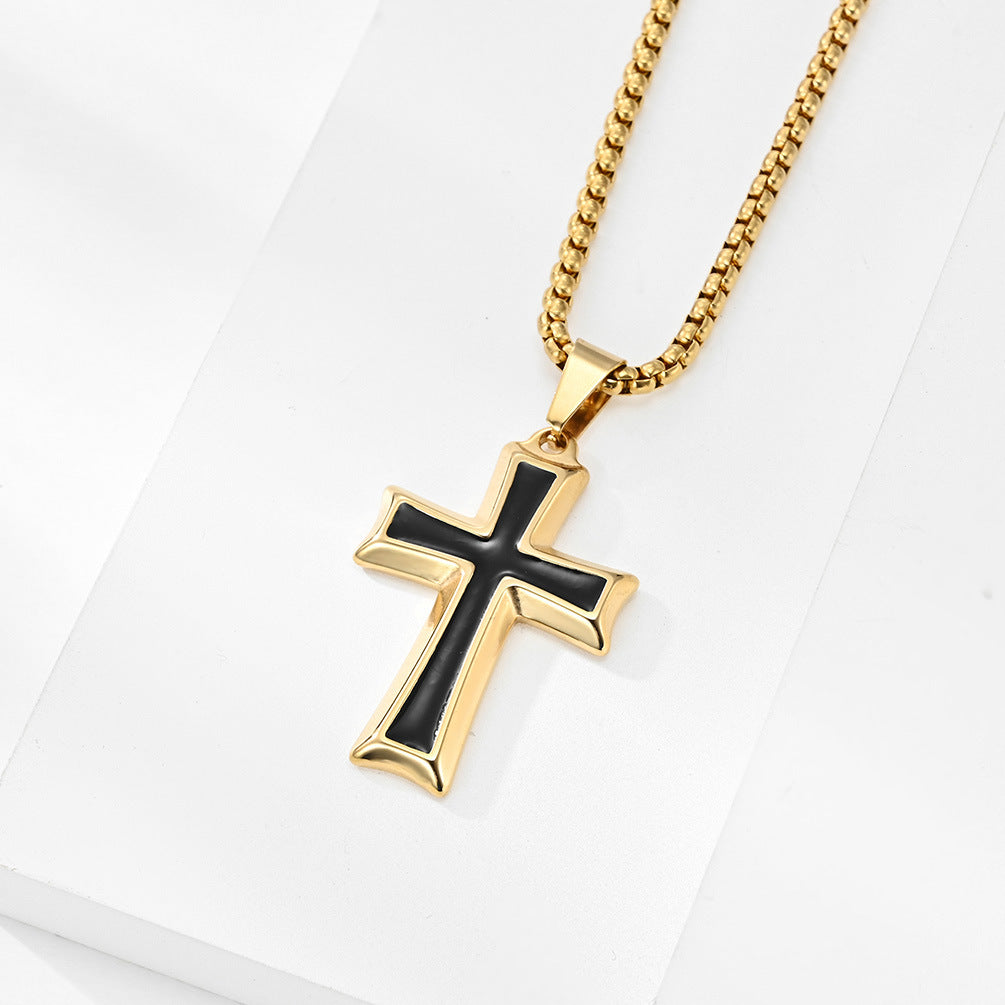 European and American Simple Wind Dripping Oil Cross Men's Stainless Steel Necklace Pendant