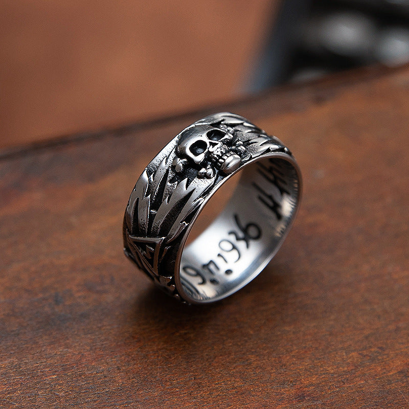 Planderful Skull Couple Ring Stainless Steel Men Unisex Cross Emblem Durable Protection Statement Jewelry