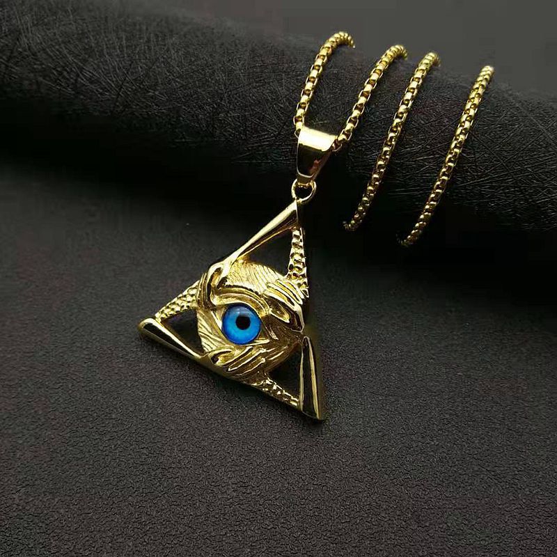 Stainless Steel Men's Hip Hop Necklace by Planderful Featuring Triangular Skull Devil's Eye Pendant