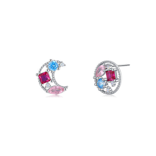 Exquisite Japanese Sterling Silver Zircon and Moonstone Stud Earrings for Women