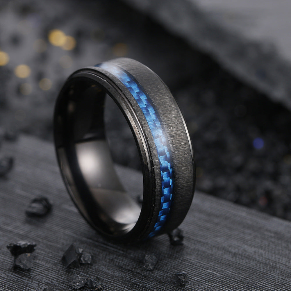 Titanium Steel Men's Ring with Brushed Matte Finish - Handcrafted Carbon Fiber Design