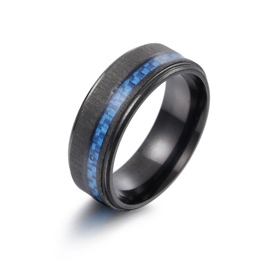 Titanium Steel Men's Ring with Brushed Matte Finish - Handcrafted Carbon Fiber Design