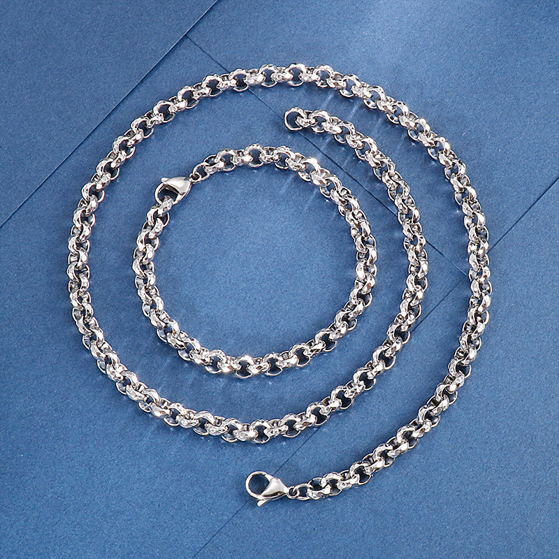 Stainless Steel Men's Bracelet – Square Pearl Rhombus Necklace Set