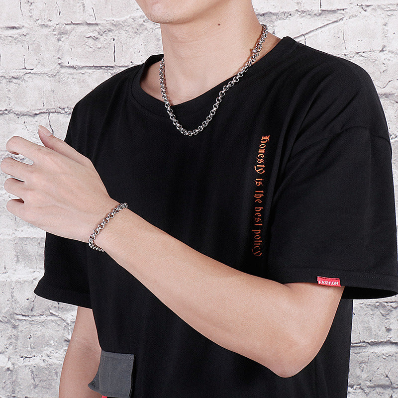Stainless Steel Men's Bracelet – Square Pearl Rhombus Necklace Set