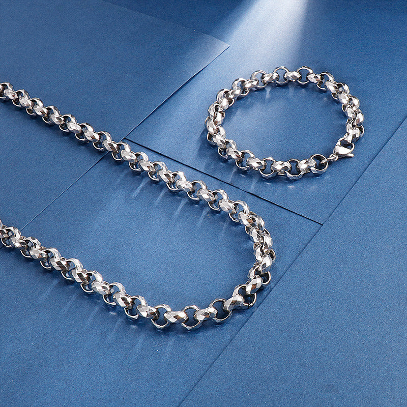 Stainless Steel Men's Bracelet – Square Pearl Rhombus Necklace Set