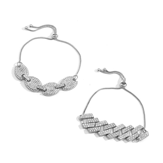 Planderful Vienna Verve CZ Cuban Link Bracelet Adjustable Full Zircon Geometric Statement for Fashionable Women
