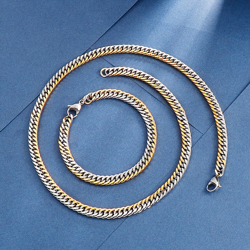 Elegant Metal Whip Chain Bracelet and Necklace Set for Men - Japan and South Korea Inspired Fashion