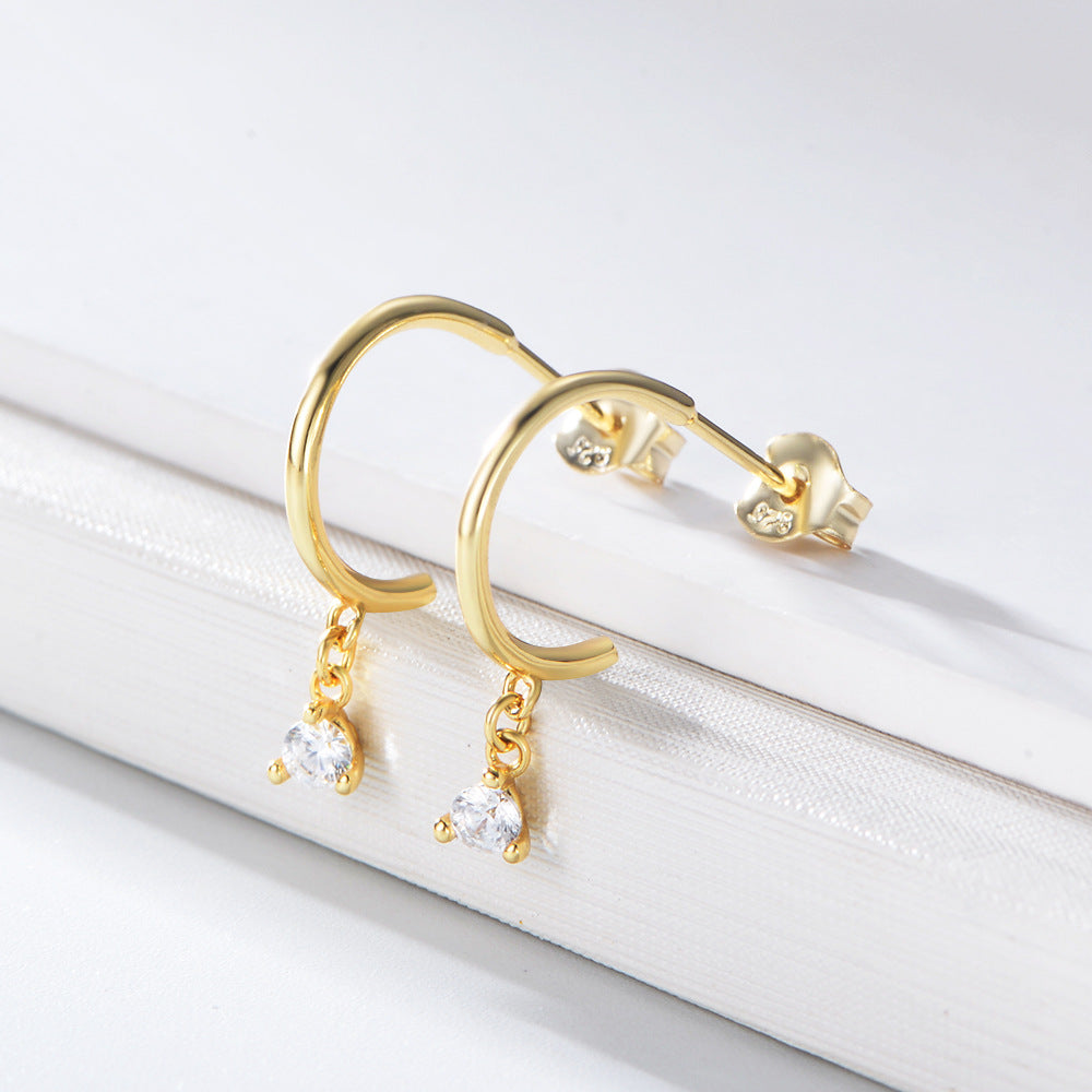 S925 Sterling Silver Zircon Stud Earrings Single Zircon Earrings