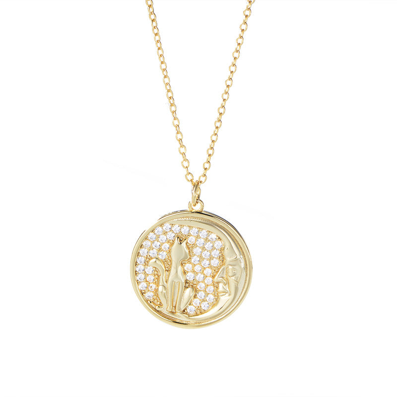 S925 Sterling Silver Slightly Inlaid Zircon Kitten Pendant Necklace, Style Cute Little Fresh Girls