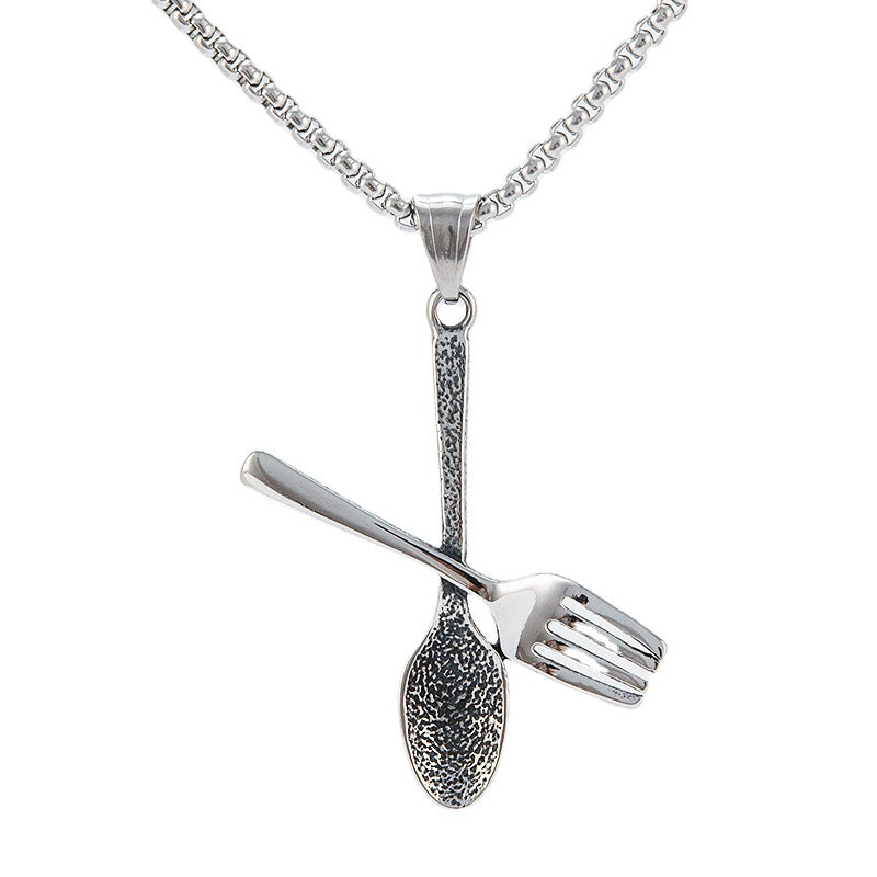 Planderful Titanium Spoon Fork Pendant For Unisex Hipster Tableware Durable Statement Jewelry