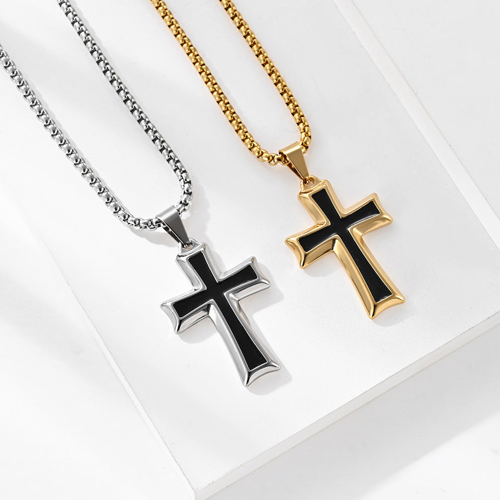 European and American Simple Wind Dripping Oil Cross Men's Stainless Steel Necklace Pendant