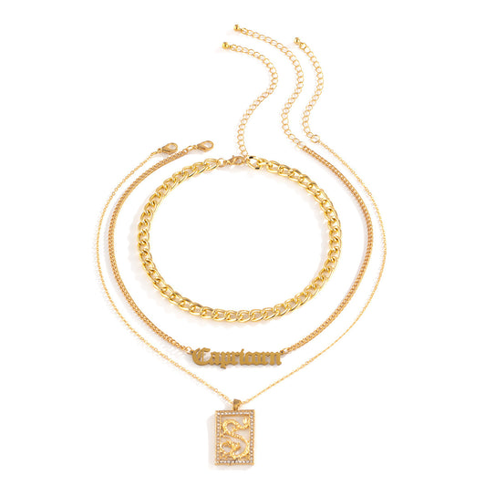 Geometric Letter Necklace For Women By Planderful Vienna Verve, Personalized Zircon Dragon Layered Statement