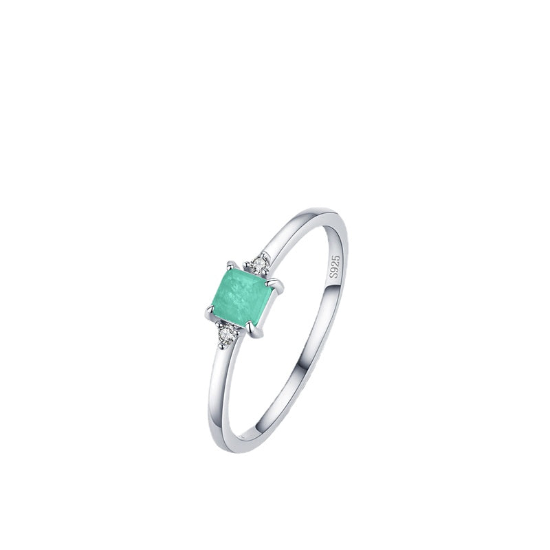 S925 Sterling Silver Japanese Imitation Paraiba Tourmaline Ring for Women
