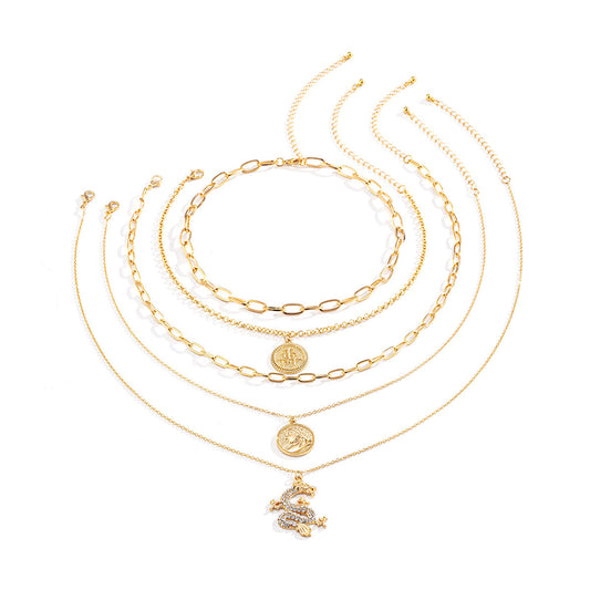 Planderful Dragon Necklace For Women Vienna Verve Multi Layer Geometric Pendant With Zircon Statement