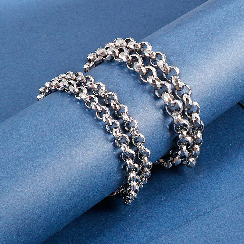 Stainless Steel Men's Bracelet – Square Pearl Rhombus Necklace Set