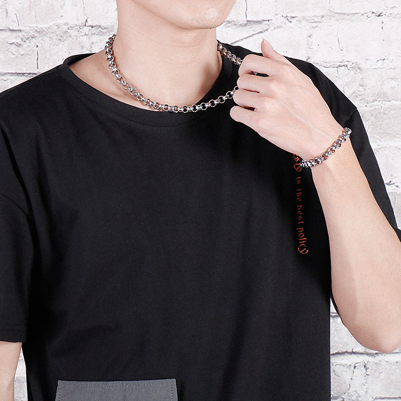 Stainless Steel Men's Bracelet – Square Pearl Rhombus Necklace Set