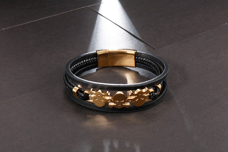 Planderful Everyday Genie Leather Skull Bracelet For Men