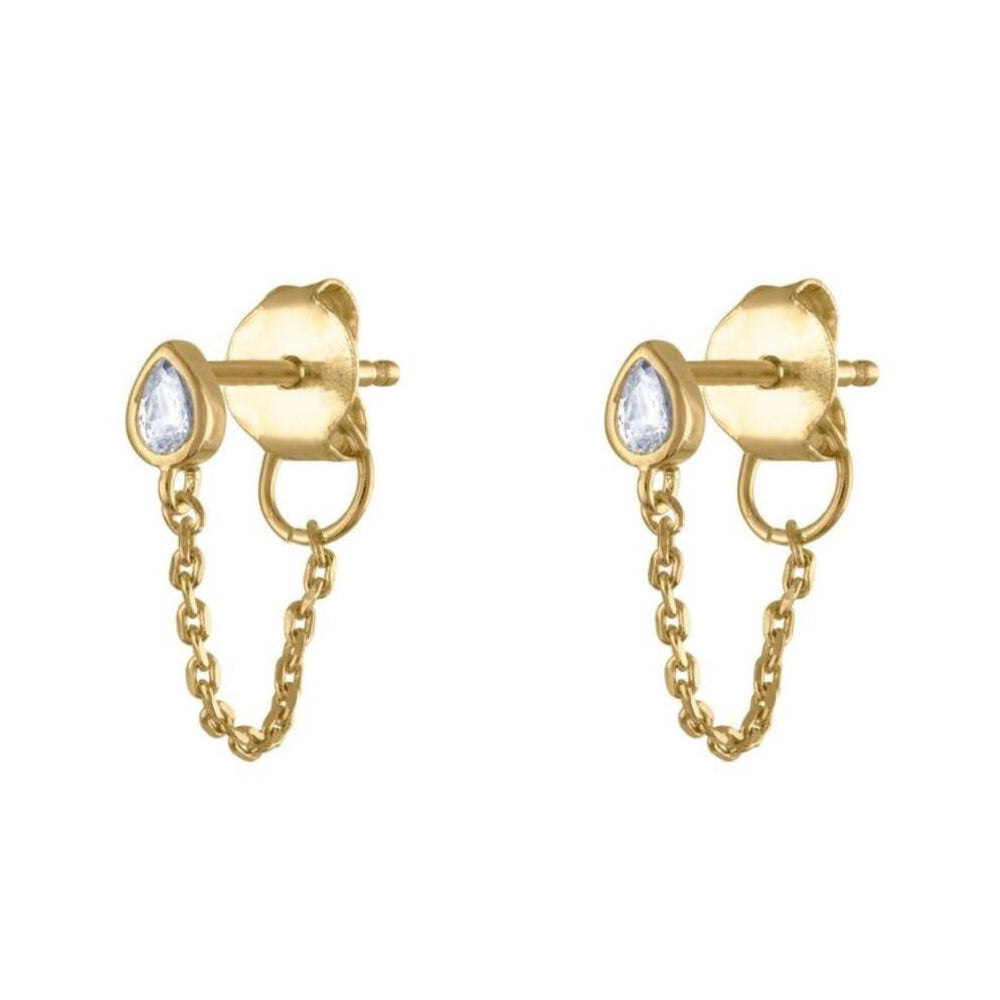 S925 Sterling Silver Drop-Shaped Zircon Earrings Punk Girl Versatile Rear Hanging Versatile Chain