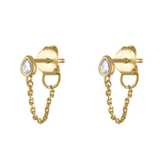 S925 Sterling Silver Drop-Shaped Zircon Earrings Punk Girl Versatile Rear Hanging Versatile Chain