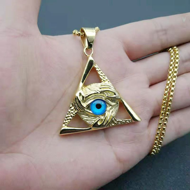 Stainless Steel Men's Hip Hop Necklace by Planderful Featuring Triangular Skull Devil's Eye Pendant