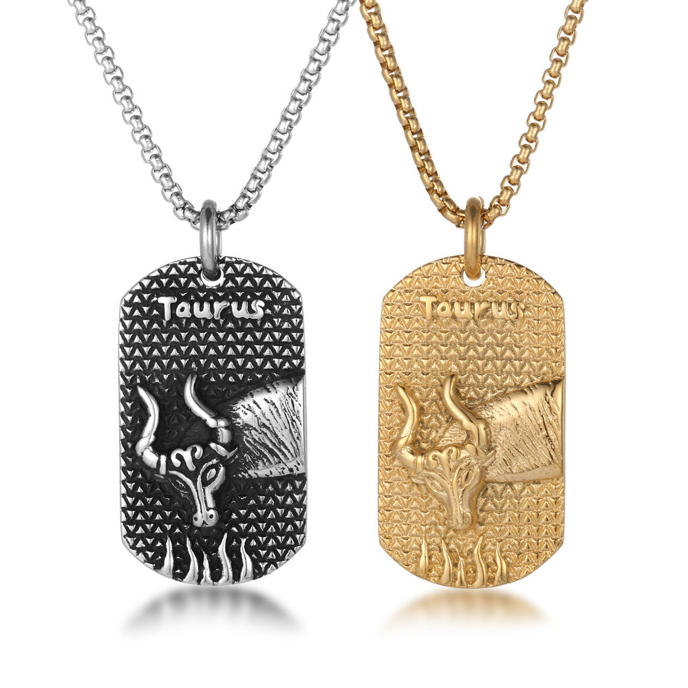 Taurus Constellation Pendant Necklace for Men - US Military Style in Titanium Steel