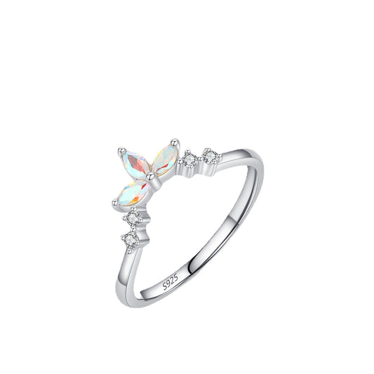 Sterling Silver Zircon Ring for Women - Fashionable Crown Design