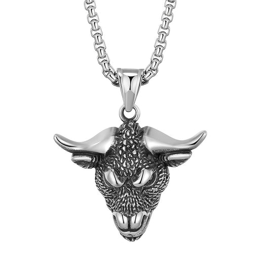 Steel Necklace - Statement Hip Hop Bullhead Horn
