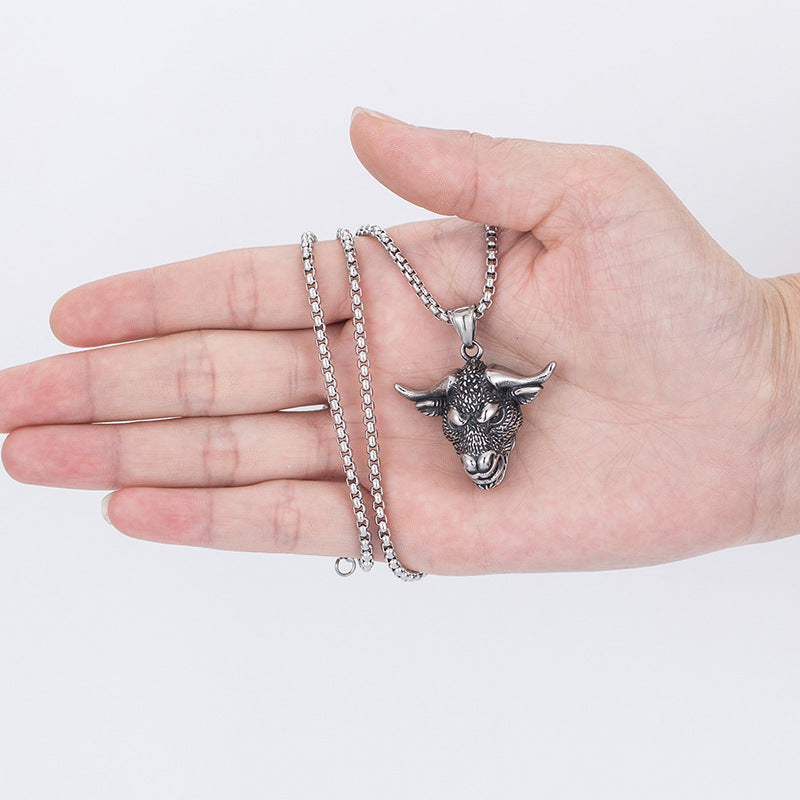 Steel Necklace - Statement Hip Hop Bullhead Horn