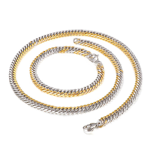 Elegant Metal Whip Chain Bracelet and Necklace Set for Men - Japan and South Korea Inspired Fashion