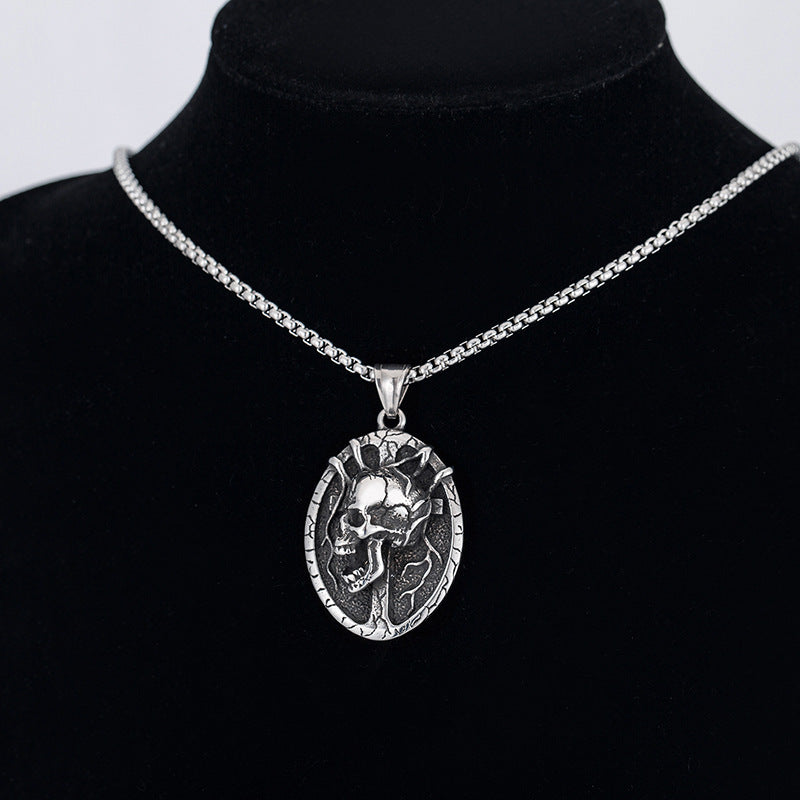 Steel Necklace – Statement Skull Oval