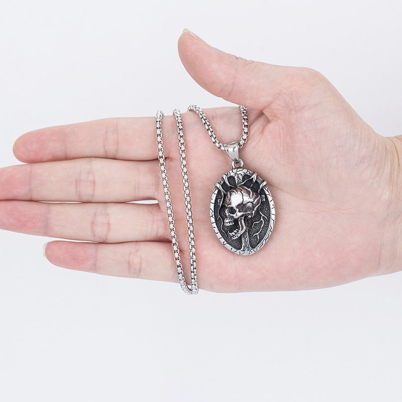 Steel Necklace – Statement Skull Oval