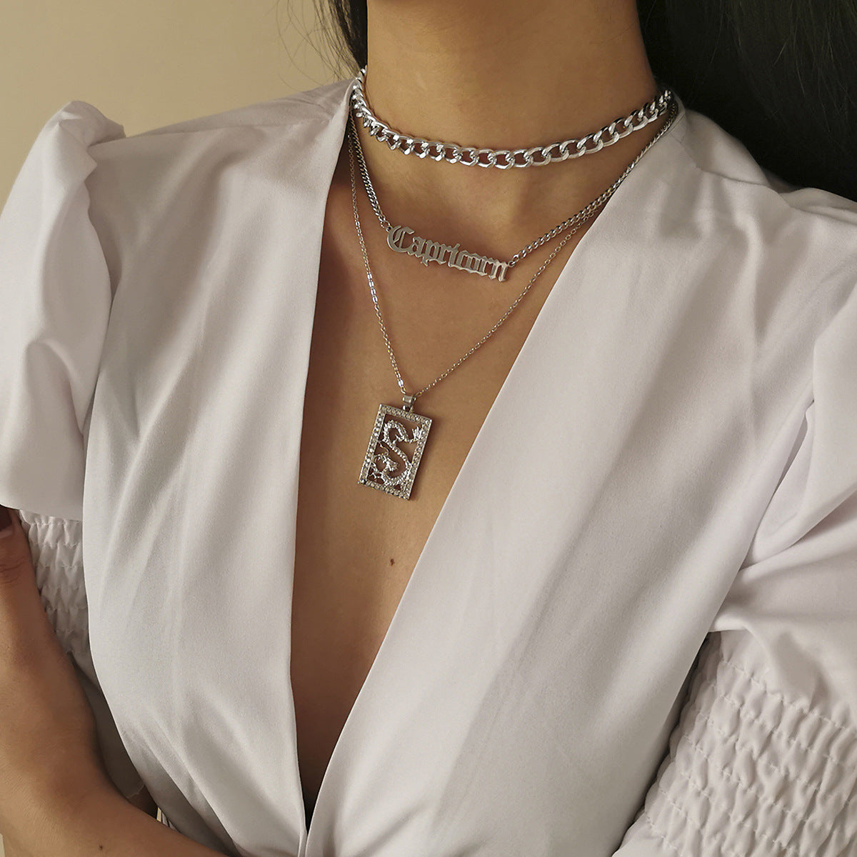 Geometric Letter Necklace For Women By Planderful Vienna Verve, Personalized Zircon Dragon Layered Statement