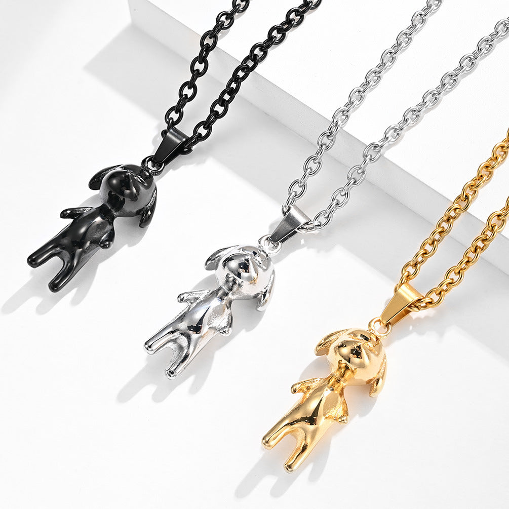 Planderful Everyday Genie Hipster Pendant Necklace Unisex Steel Accessory With Cute Puppy Charm And Street Style