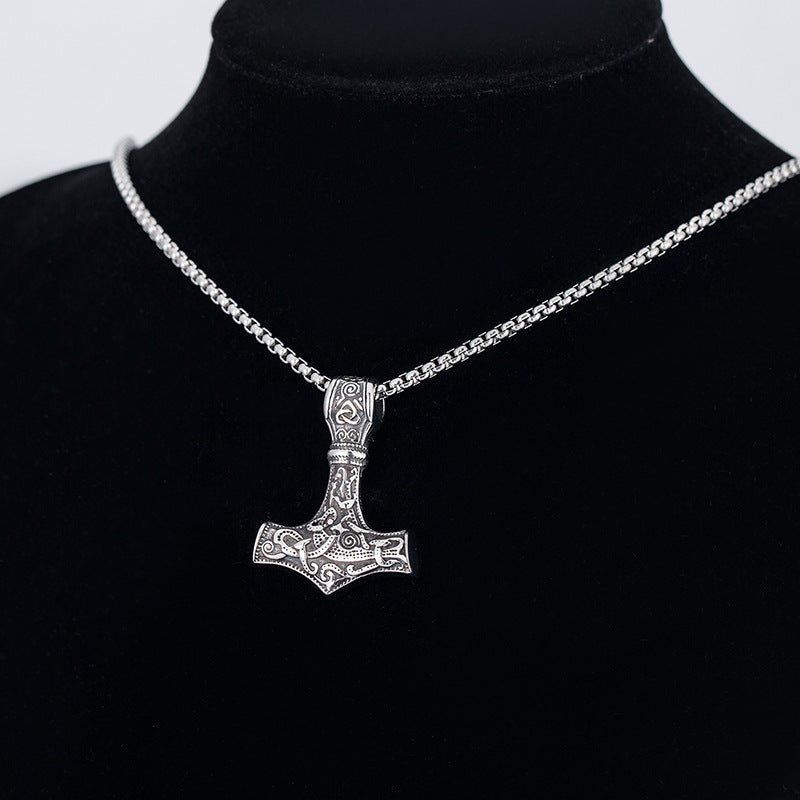 Stainless Steel Necklace – Vintage Viking Mjolnir Amulet