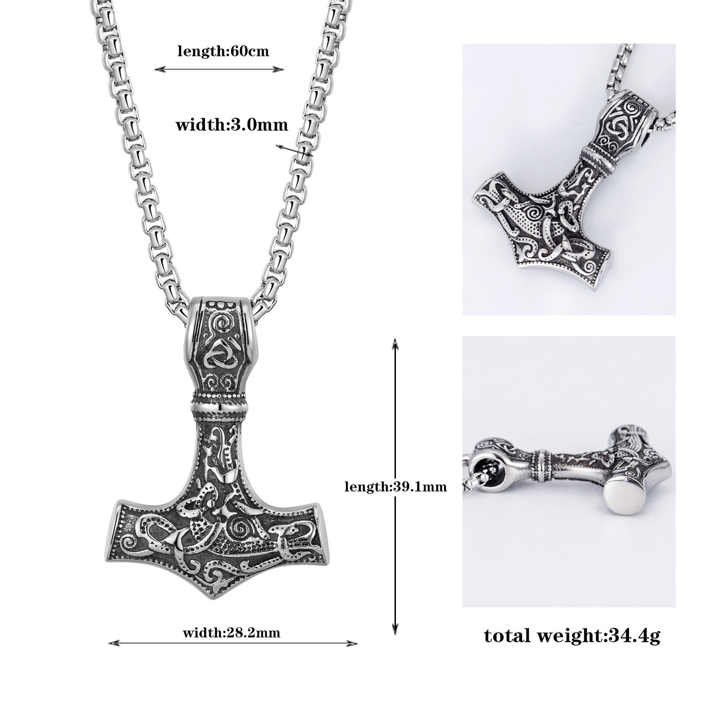 Stainless Steel Necklace – Vintage Viking Mjolnir Amulet