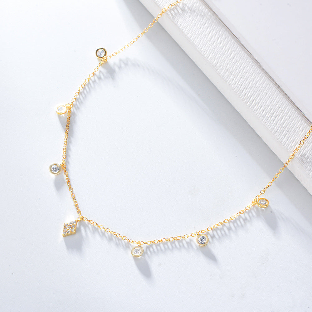 Style S925 Sterling Silver Inlaid Zircon Choker Necklace Femininity Sexy Short