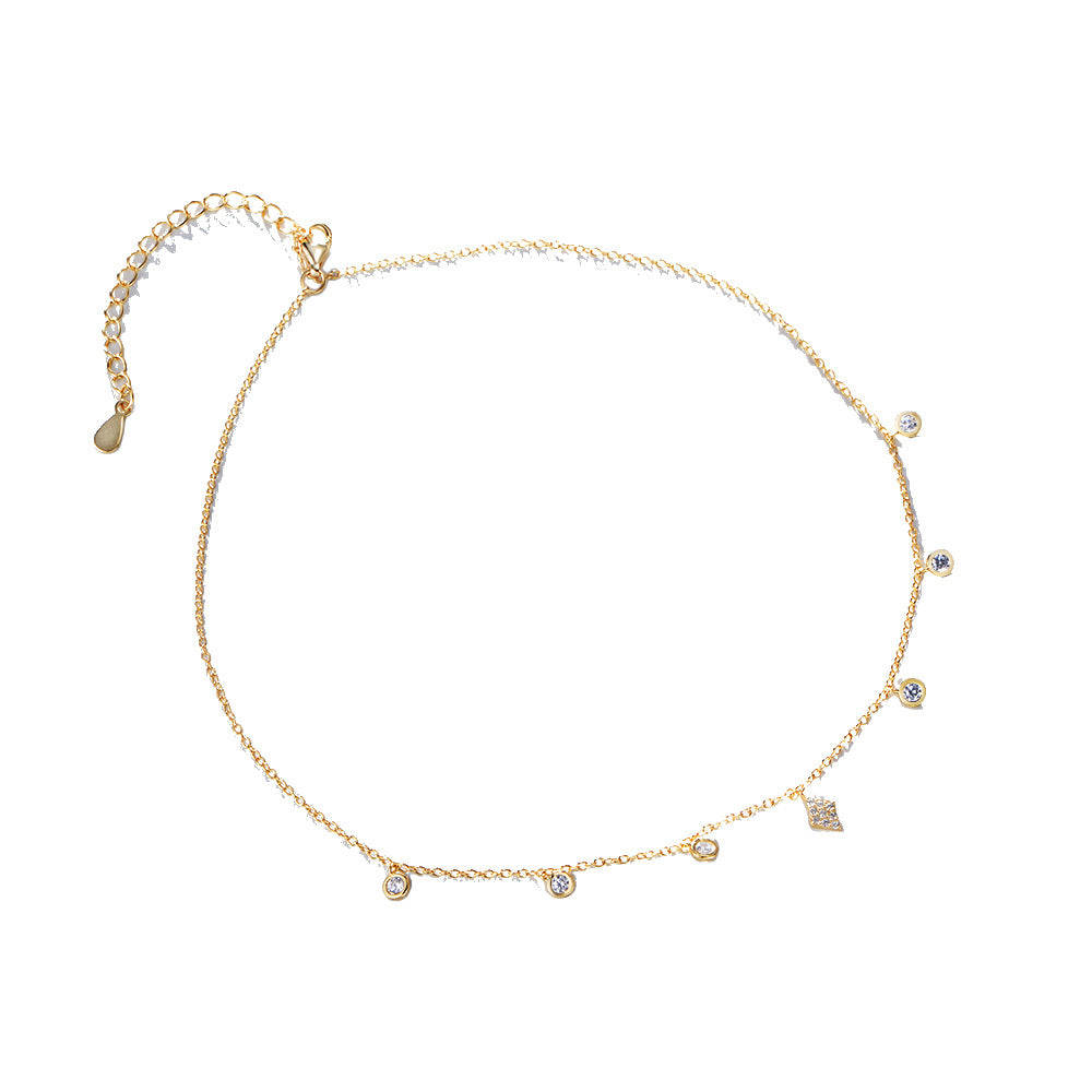 Style S925 Sterling Silver Inlaid Zircon Choker Necklace Femininity Sexy Short